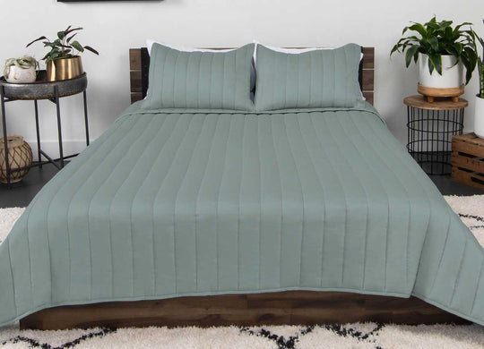 Arctic Aire•MAX Channel Coverlet lifestyle on bed shown in Aloe#choose-your-color_aloe