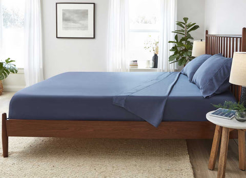 Lifestyle of ARCTIC AIRE•MAX Sheet Set shown in Denim #choose-your-color_denim