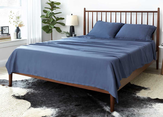 Lifestyle of ARCTIC AIRE•MAX Sheet Set shown in Denim #choose-your-color_denim