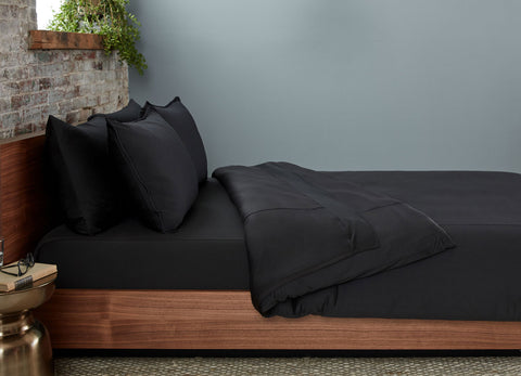 Black  Duvet Cover on bed in room #choose-your-color_black