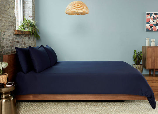 Navy  Duvet Cover on bed in room #choose-your-color_navy