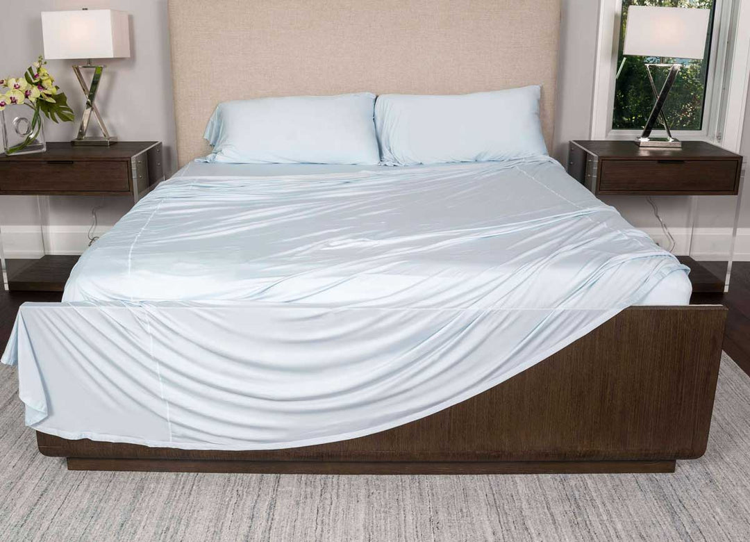 Active Comfort Sheet Set shown on bed #choose-your-color_blue-frost