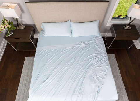 Active Comfort Sheet Set shown on bed #choose-your-color_blue-frost