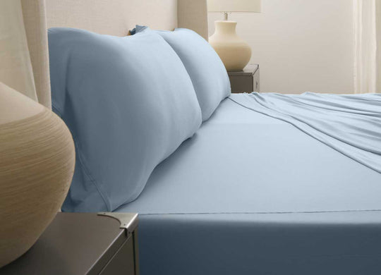 Active Comfort Sheet Set shown on bed #choose-your-color_blue-sky