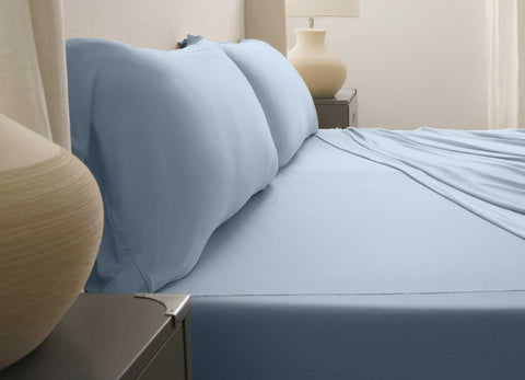 Active Comfort Sheet Set shown on bed #choose-your-color_blue-sky